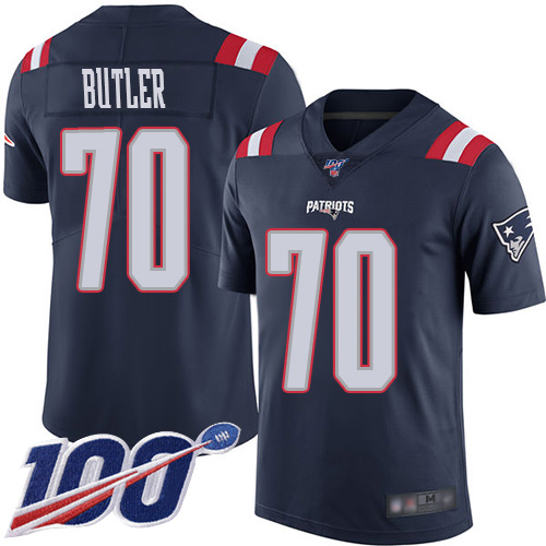 New England Patriots Football #70 100th Season Rush Vapor Limited Navy Blue Men Adam Butler NFL Jersey